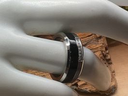 Ring aus Edelstahl und Keramik mit Zirkonia, Gr.56