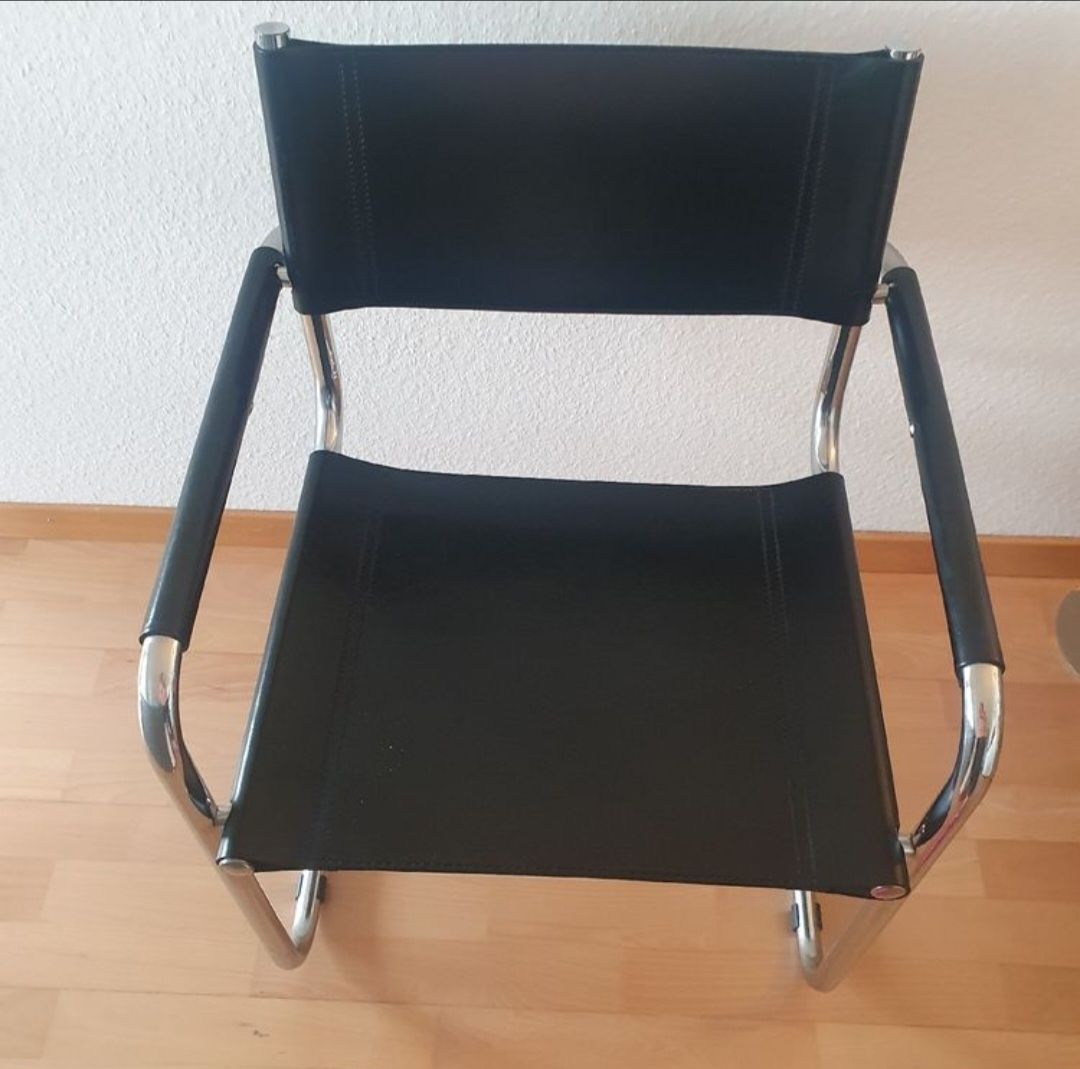 Sedie: Stuhl Freischwinger Design Klassiker, Leder Schwarz – Usato da Hünenberg venduto da sweetina