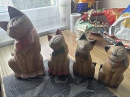 Holz vintage Katzen Figuren Set 4-teilig gebraucht