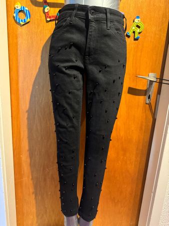 Damen Schwarzi Jeans mit Nieten Gr XS