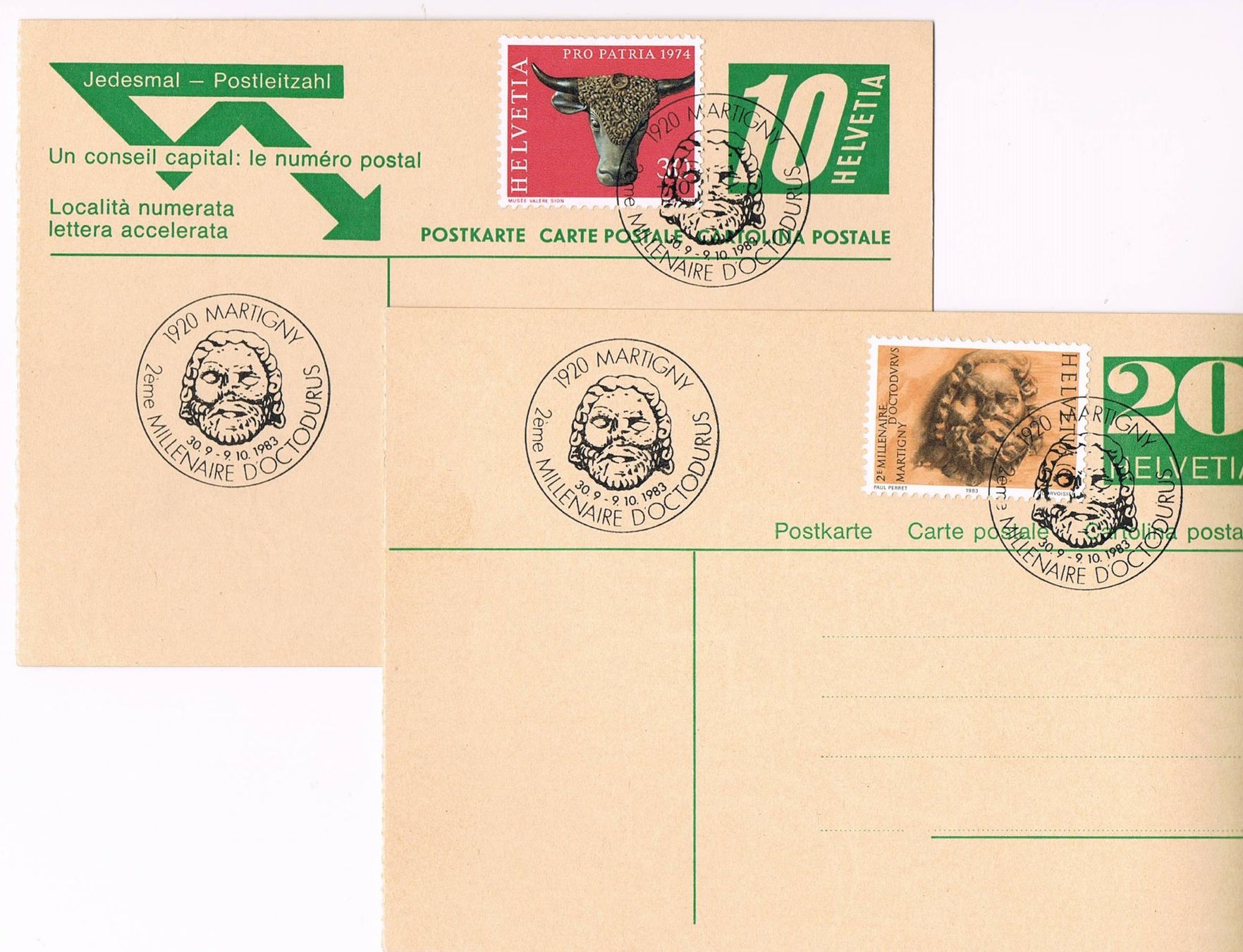 Cartoline postali: Martigny, 2  ungelaufene Postkarten "2000 Jahre Octodurus" – Usato da Buchs AG venduto da Baerfisch