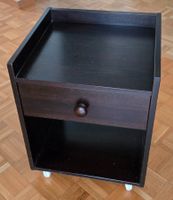 Nachttisch dunkelbraun mit Schublade und Rollen