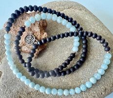Aquamarin & Onyx - wandelbare Kette/Armband mit Silberlotus