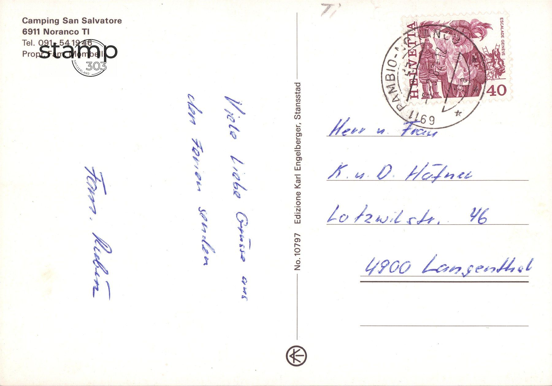 Cartoline postali: 1982 AK Noranco _ Camping San Salvatore – Usato da Eggersriet venduto da stamp303 1