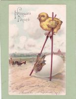 Kitsch Küken Hase Hühner Heureuses Pâques Reliefkarte 1906