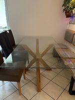 Esstisch Holzfuss & Glasplatte