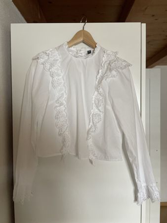 H&M Bluse, weiss, Grösse XS, Rüschen