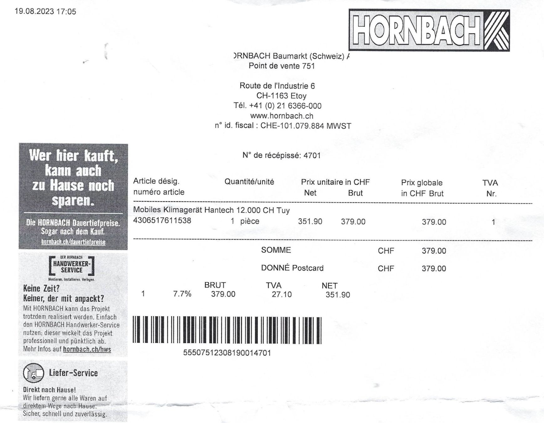 Climatiseurs: Climatiseur Hantech 12000 BTU – Neuf (Voir description) à Lausanne par TartempionVD 4