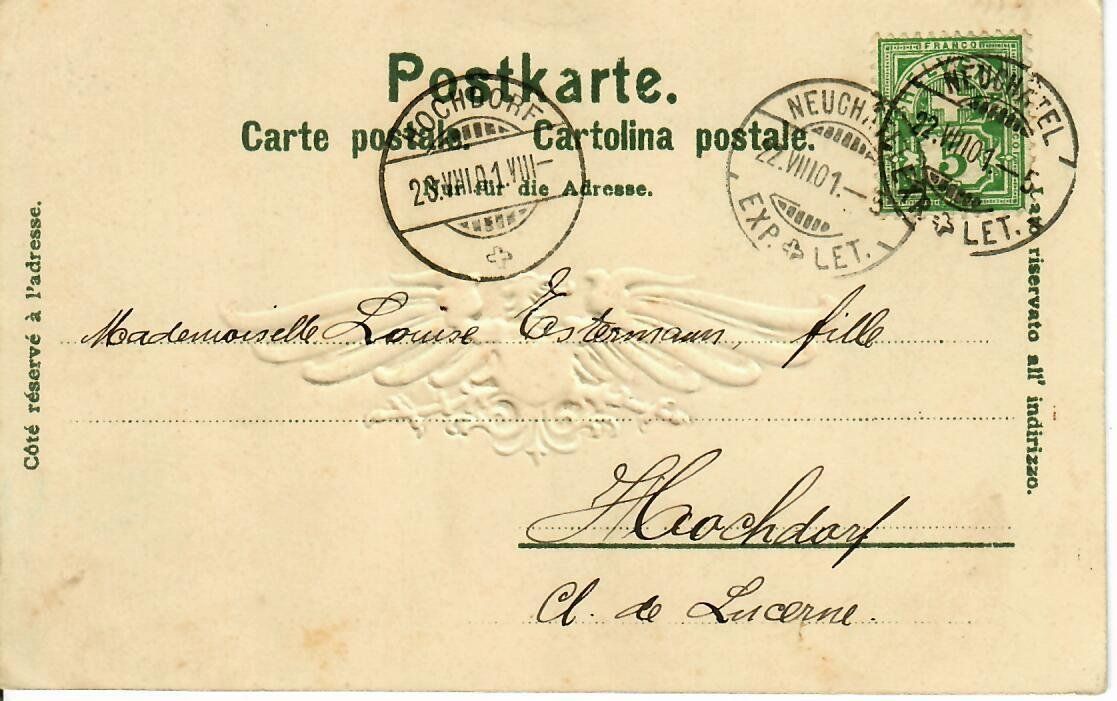 Cartoline postali: Neuchâtel  1901 – Usato da Hochdorf venduto da Ziegel-16 1