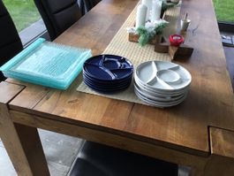 Fondue Chinoise setTeller 6x blaue 6xweiss plus 8 Glasteller