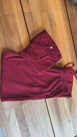 Loungewear-Set lang in Waffelstrick, Gr. M, rot