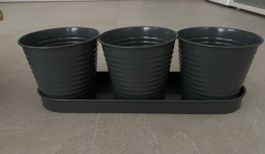 Kräutertöpfe Gardenline 3er Set grau neu mit Untersetzer