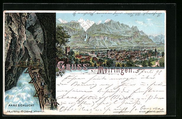 Ansichtskarten: Litho Meiringen, Aareschlucht, Ortsansic – Gebraucht aus Berlin von bartko-reher