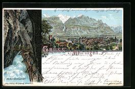 Litho Meiringen, Aareschlucht, Ortsansic