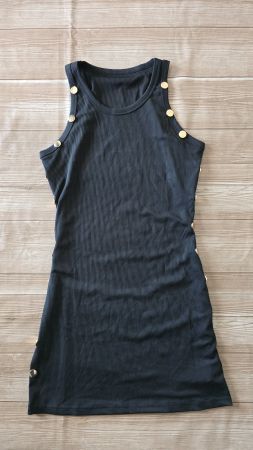 ​😍 Rippstrick Mini-Kleid - M - Schwarz mit Goldknöpfen