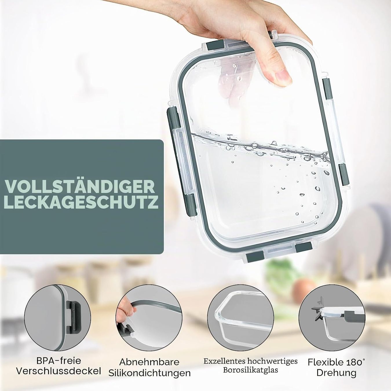 Contenitori & Simili: Glasbehälter 10er Set luftdicht stapelbar mit Deckel Grau – Nuovo e nell'imballaggio originale da Neuhausen venduto da r39_n7bh 3