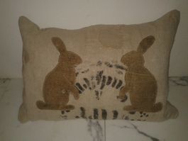 Hasenkissen Ostern Leinenkissen 2 Hasen Federfüllkissen