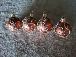 4 Weihnachtskugeln Glas Kupfer-Gold-Weiss, neu, handbemalt