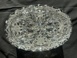 Vint, Handschliffene ovale Deckeldose Candy Glas 17x12cm