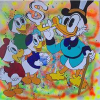 Gemälde Scrooge McDuck mit Neffen 80x80cm Acryl Spray