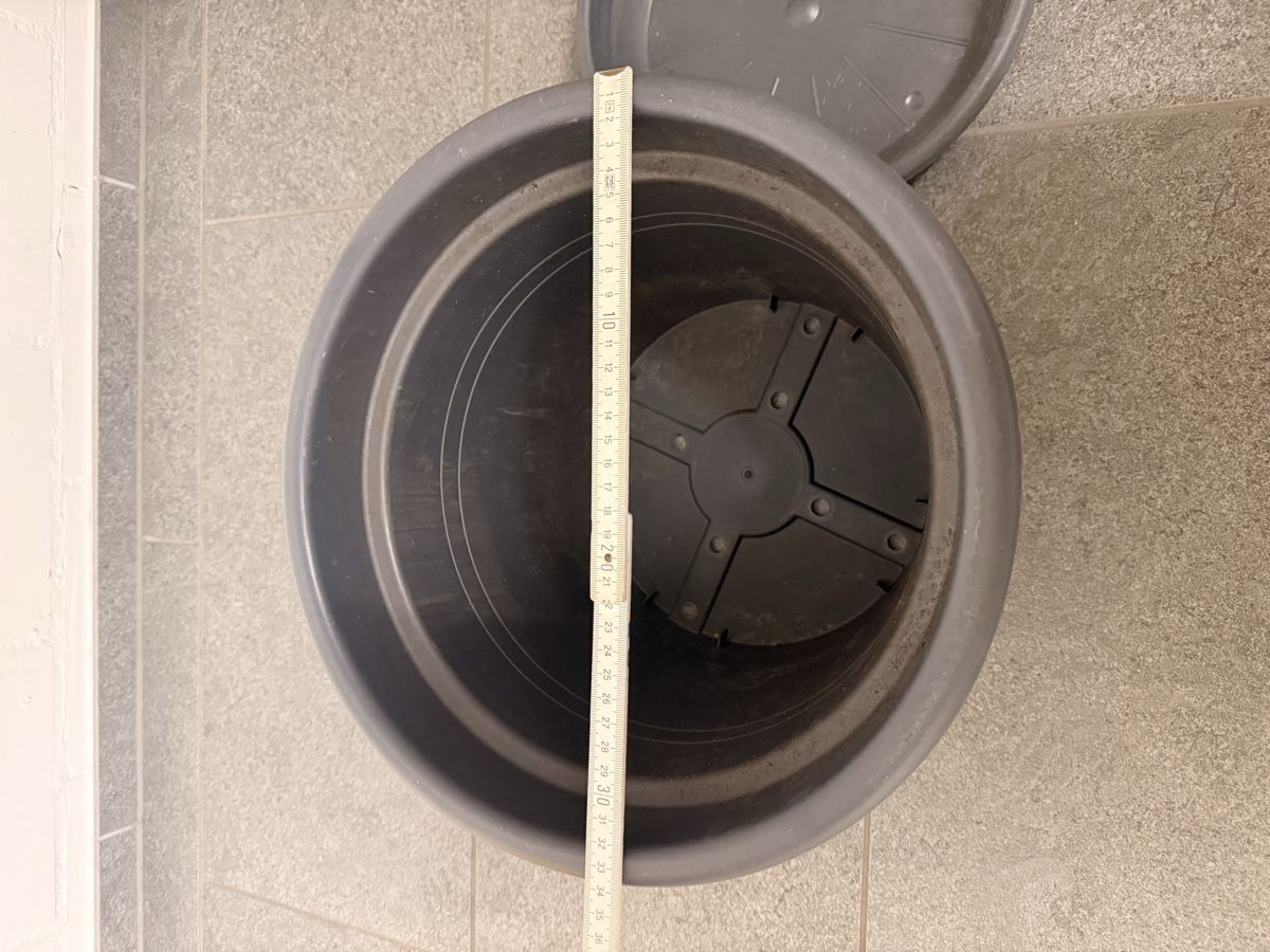 Vasi per fiori: grauer Blumentopf mit Untersetzer – Usato da Pfaffhausen venduto da Beli94 1
