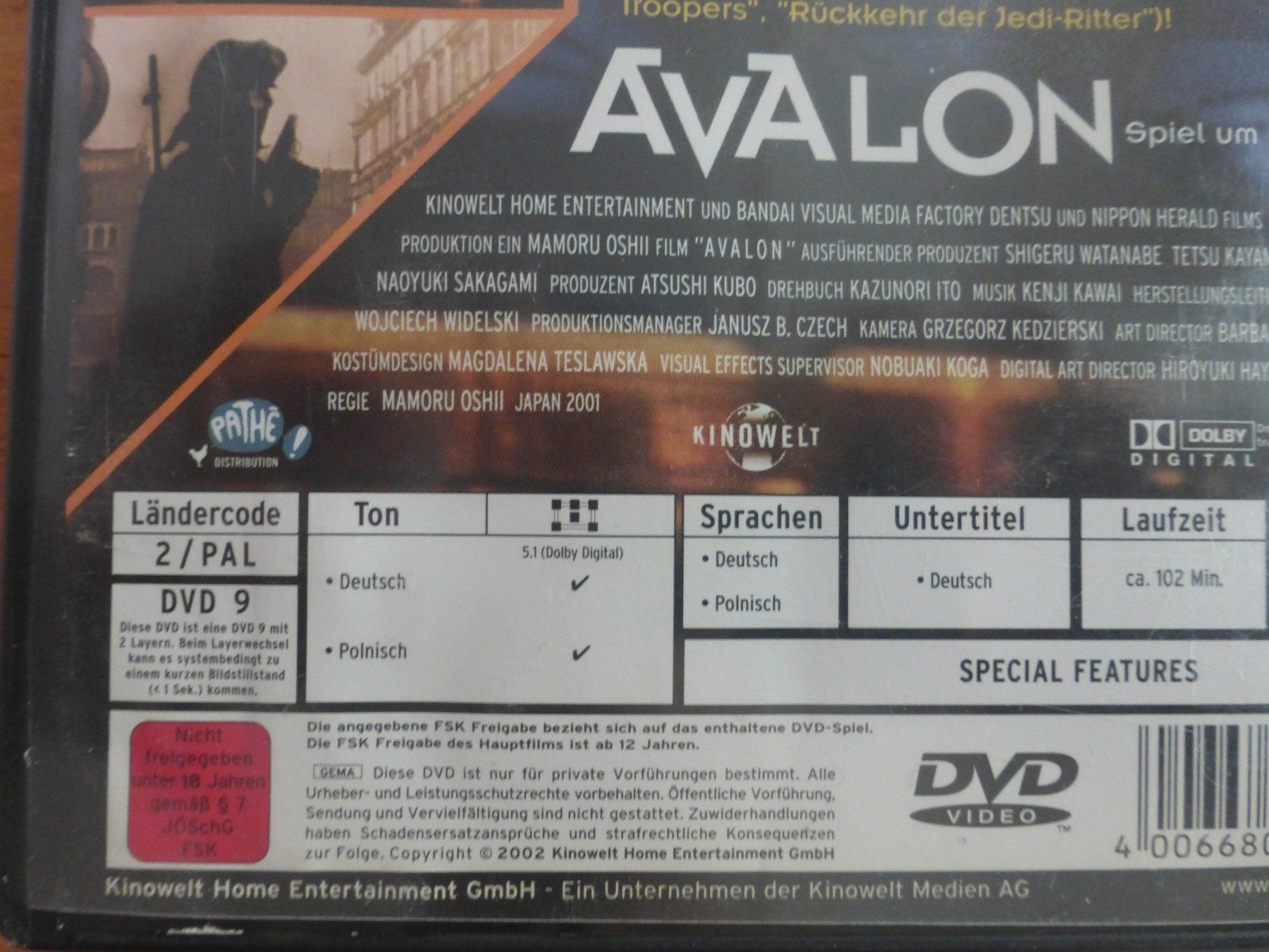 Alle DVDs: Avalon Sci-Fi DVD Mamoru Oshii – Gebraucht aus Zumikon von psisound 2