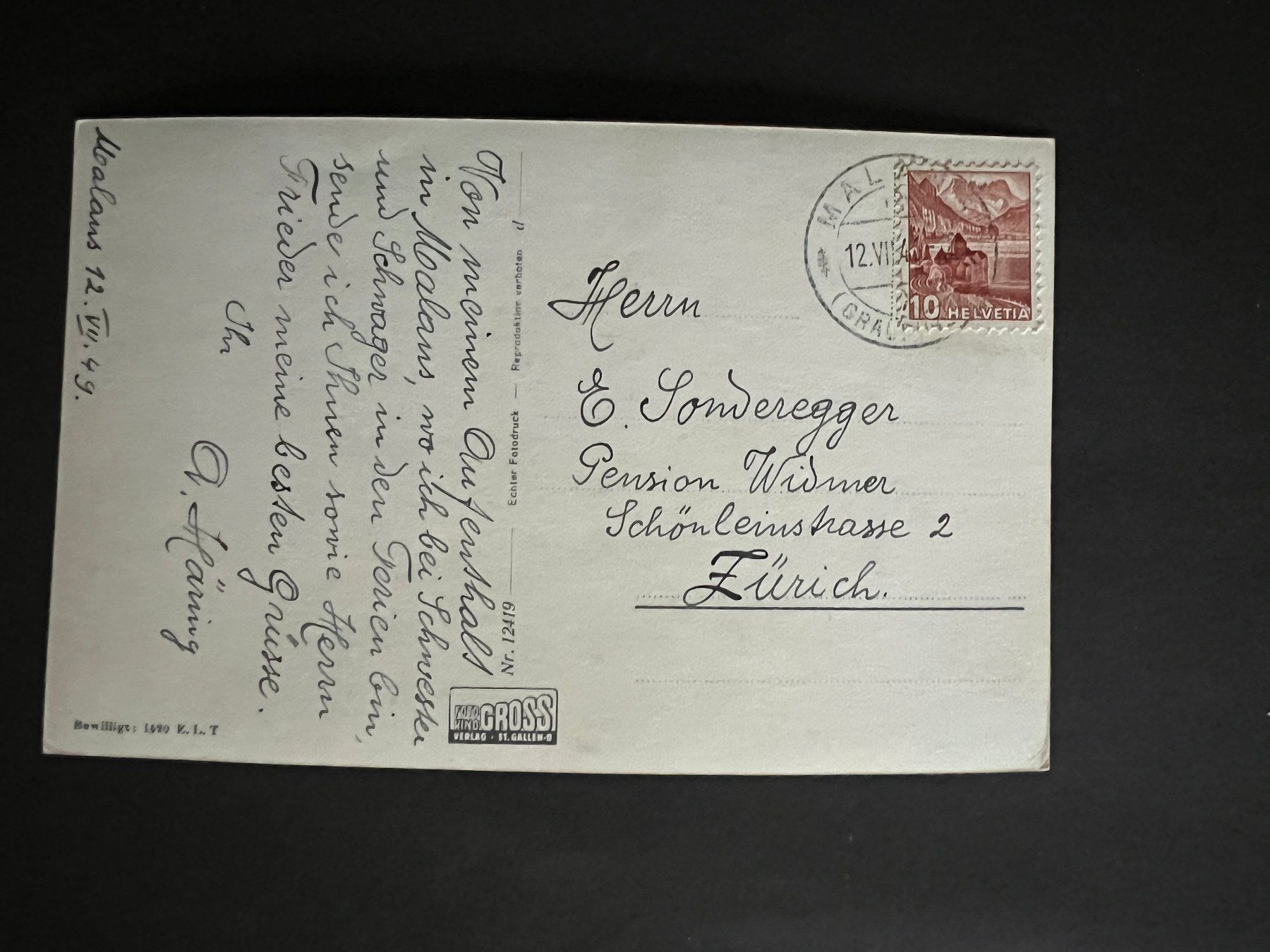 Cartoline postali: Ansichtskarte Malans Schloss  1949  (V783) – Usato da Hinwil venduto da Sidi4 1