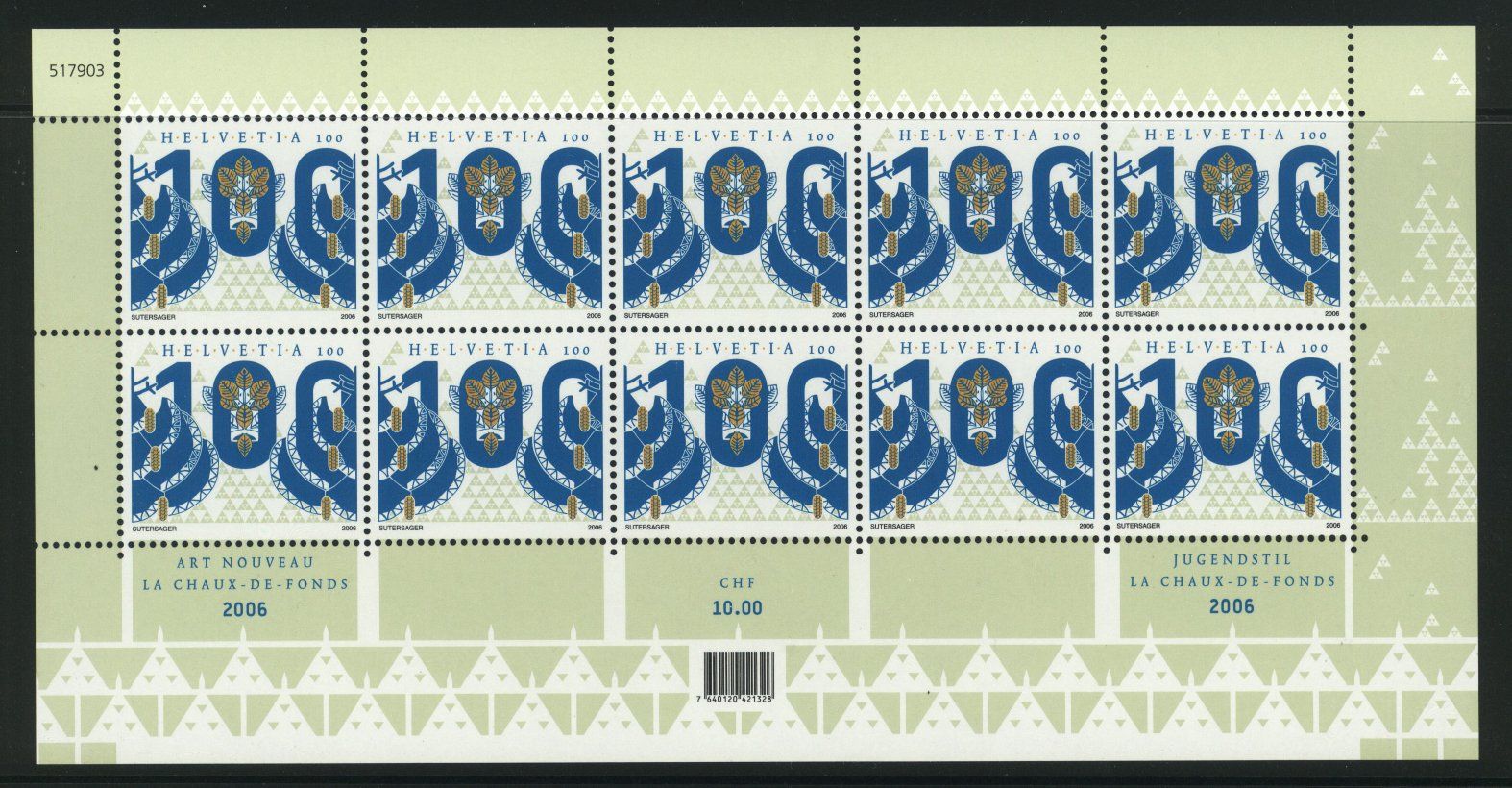 Tutti i francobolli: 2006, Sondermarken Jugendstile, Kleinbogen ** – Usato da Willisau venduto da Vollstempel