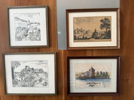 4 gerahmte Bilder/Druck/Zeichnung?