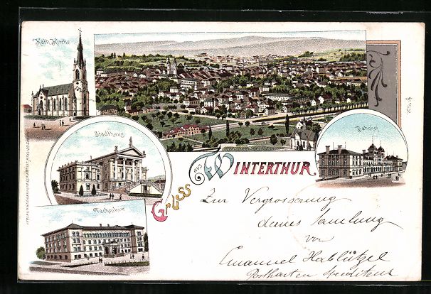 Ansichtskarten: Litho Winterthur, Ortsansicht, Blick auf – Gebraucht aus Berlin von bartko-reher