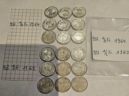 50 Rappen Silbermünzen Schweiz 1964 und 1962, 18 Stück