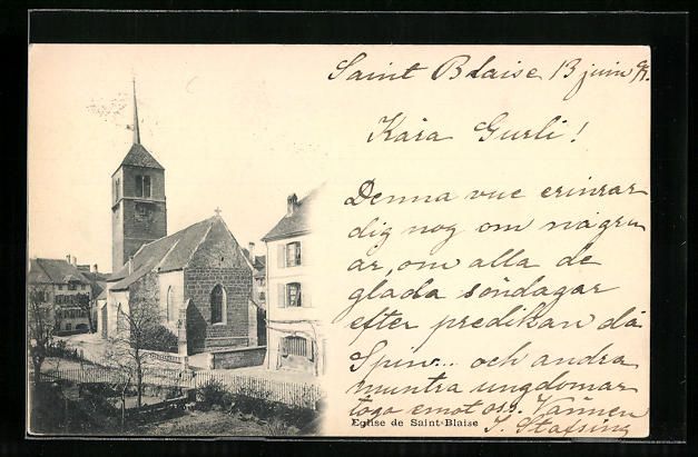 Cartoline postali: AK Saint-Blaise, Ortsansicht mit Kirche – Usato da Berlin venduto da bartko-reher