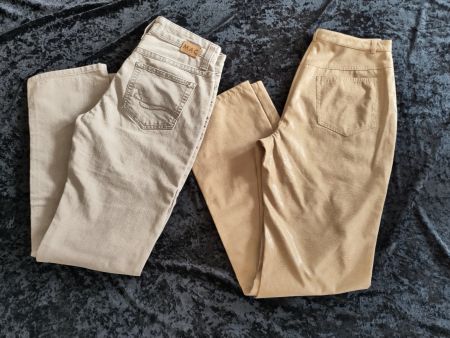 2 beige Damenhosen:TAIFUN - leicht & glänzend + MAC, gr. 36