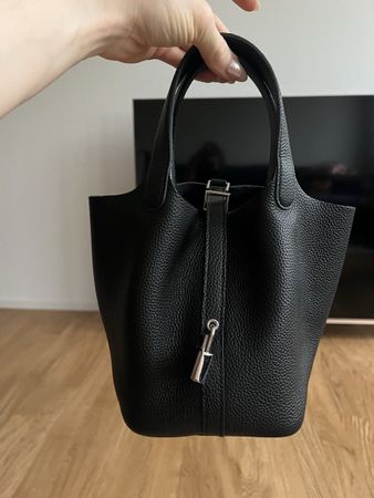Handtasche Leder schwarz Beuteltasche im Stil Picotin noname
