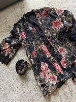 Sommer Kimono mit Blumenmuster und Spitze - Grösse M