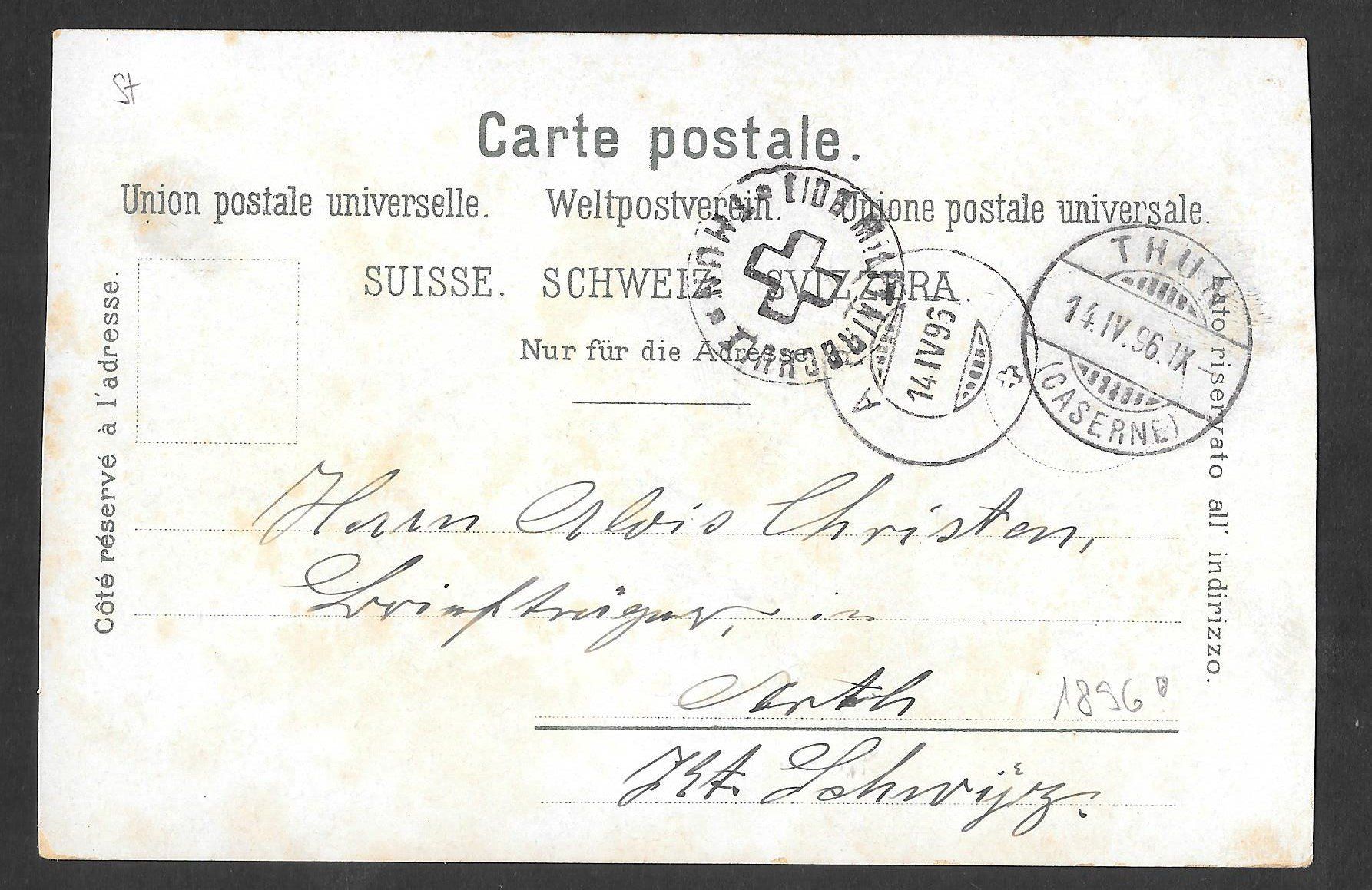Cartoline postali: Thun braune Lithografie Kaserne von 1896 – Usato da Olten venduto da clotaldi 1