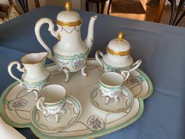 LIMOGES Têtê-à-Têtê Porzellan handbemalt 18 Karat Gold