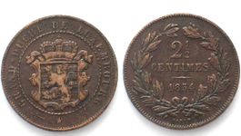 LUX. 2 1/2 Centimes 1854 WILLEM III. ohne Akzent in DUCHE