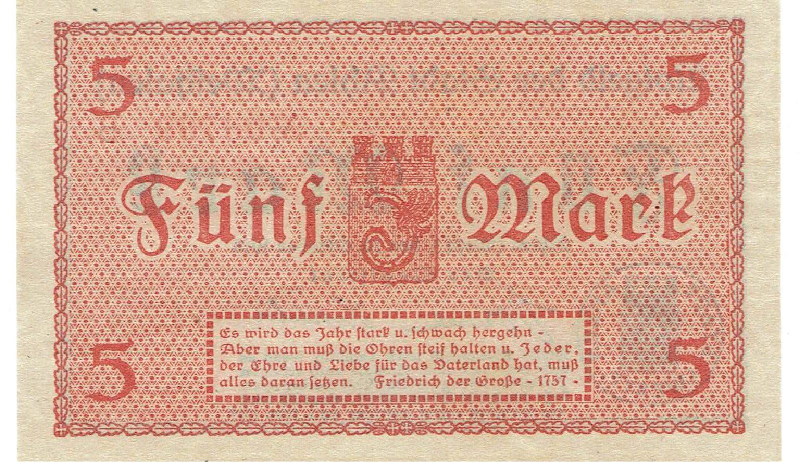 Banconote: Ahlen 5 Mark+Stempel 10.10.1918 VZ++-UNZ – Usato da Steffisburg venduto da ber_8htf 1