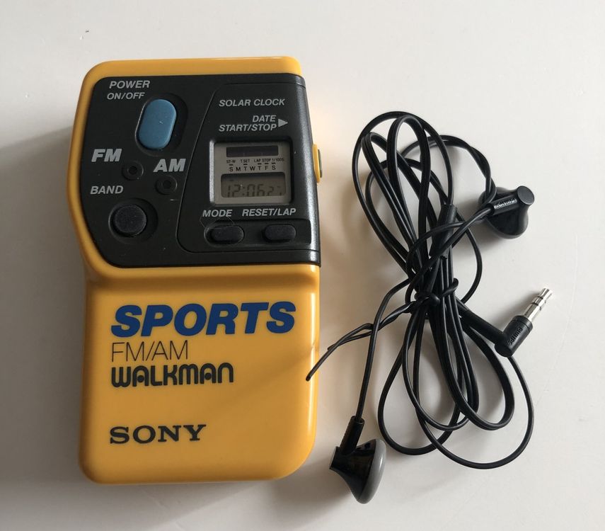 Radio Walkman FM Sony Sports SRF-5 jaune testée fonctionne vintage rétro