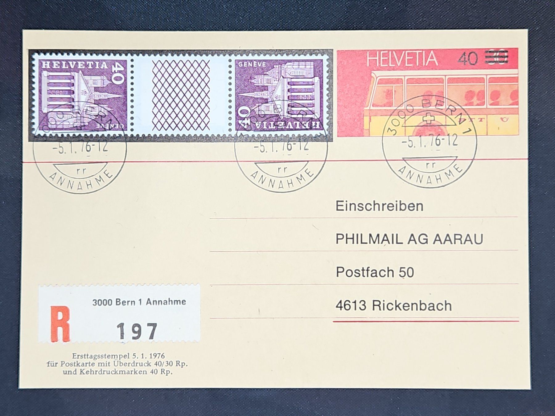 Tutti i francobolli: CL08 Carte Postale Suisse 1976 – Usato da Cousset venduto da Patrick_Collections