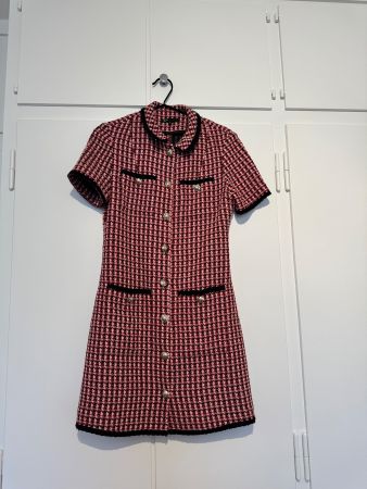 Maje Kleid Tweed-Optik rot schwarz kurzarm gebraucht Zustand