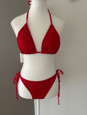 Bikini ohne Bügel rot zum Schnüren Grösse L