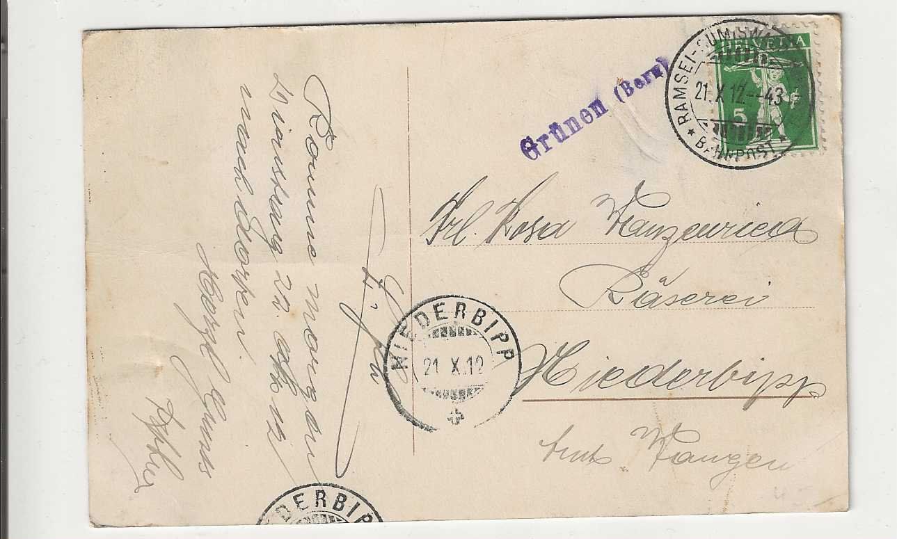 Cartoline postali: Grünen, 1912 – Usato da Spiez venduto da Niesen20 1