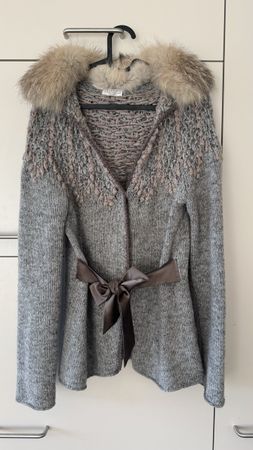 Brunello Cucinelli Cardigan Fur Trim Grey