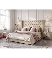 Bett mit Stauraum LUBBON Samtstoff Beige 180 x 200 cm