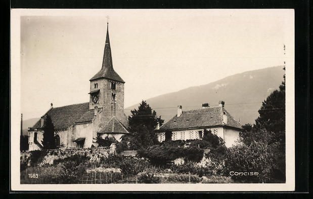 Cartoline postali: AK Concise, Ortspartie mit Kirche – Usato da Berlin venduto da bartko-reher