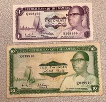 Banknoten Gambia 10 und 1 Dalasis