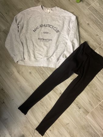 H&M Set: Sweatshirt+Leggins, Grau/Schwarz, Gr. S