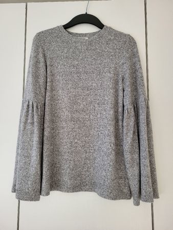 Zara Damenpullover Gr. S Trompetenärmel grau meliert
